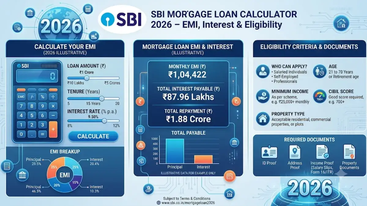 SBI Mortgage Loan Calculator 2026: EMI, Interest Rate & Eligibility